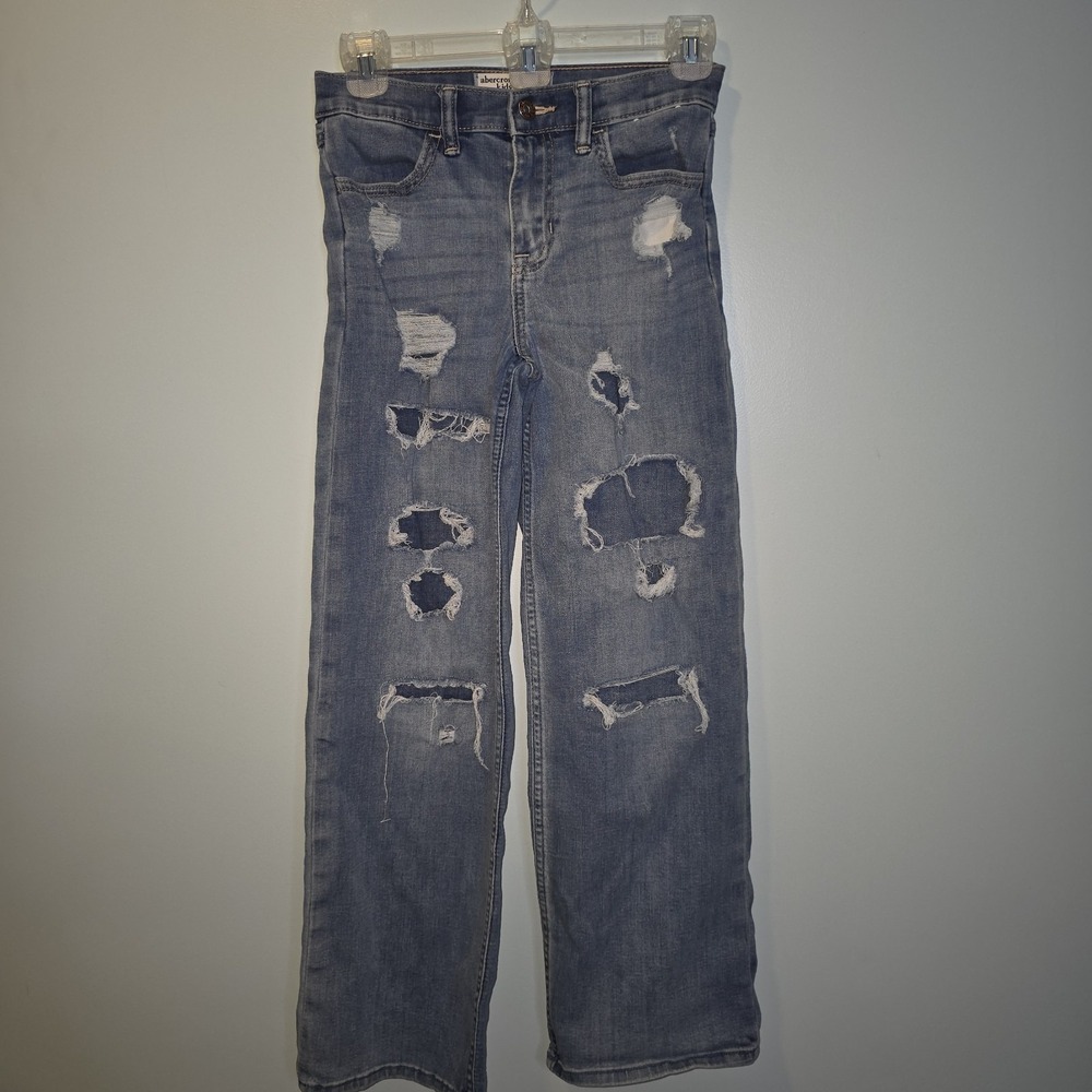 Abercrombie‎ Kids High Rise Wide Leg Distressed Jeans Medium Wash 11/12
